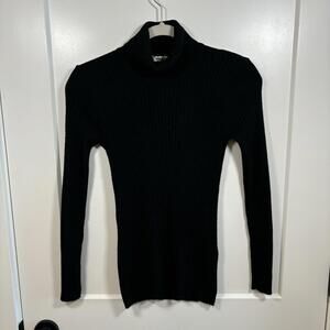 Vintage Jaeger Ribbed Cashmere Sweater Black Turtle Neck Great Britain Size 34
